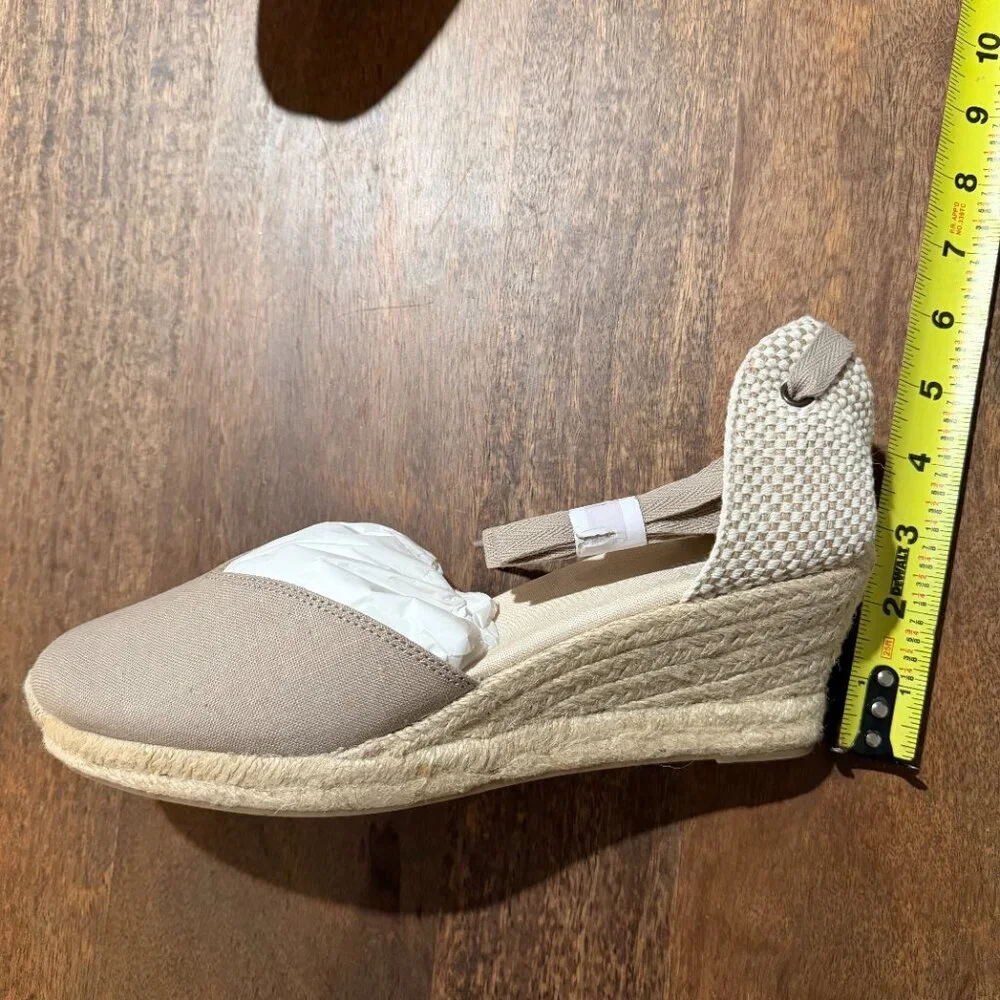NEW Soludos Taupe Canvas Espadrille Wedge Sandals Ankle Tie Size 11